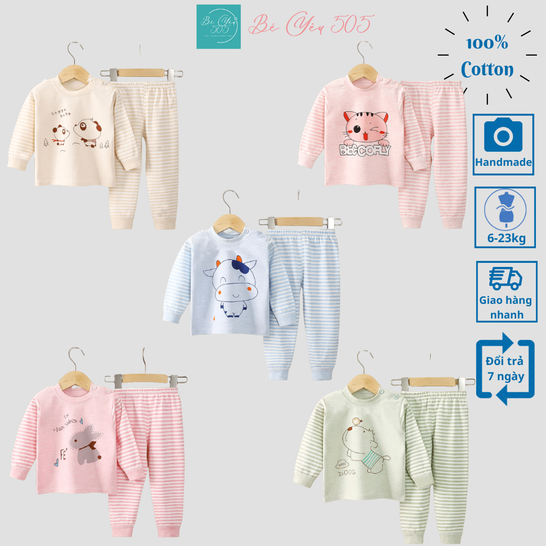 Bộ thu đông dài tay chất cotton len cho bé 8-18kg hàng Quảng Châu