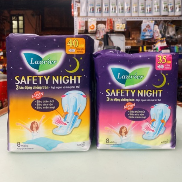 BĂNG VỆ SINH ĐÊM LAURIER SAFETY NIGHT 30CM/ 35CM/ 40CM GÓI 8 MIẾNG(35cm)