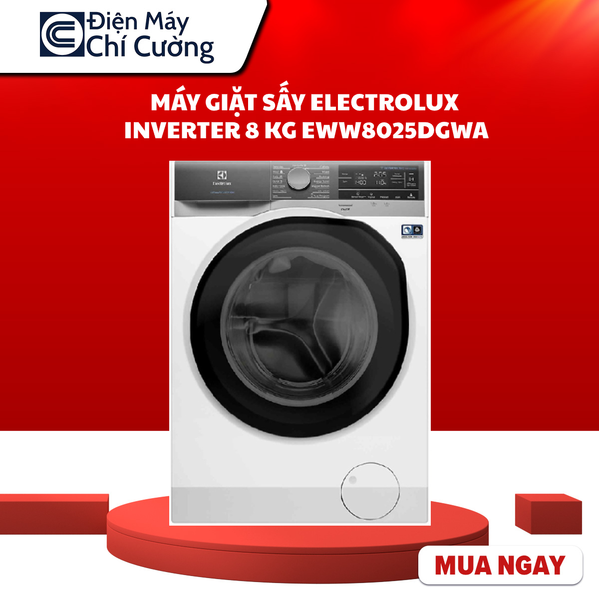 TRẢ GÓP 0% -MÁY GIẶT SẤY ELECTROLUX INVERTER 8 KG EWW8025DGWA-Bảo hành 2 năm