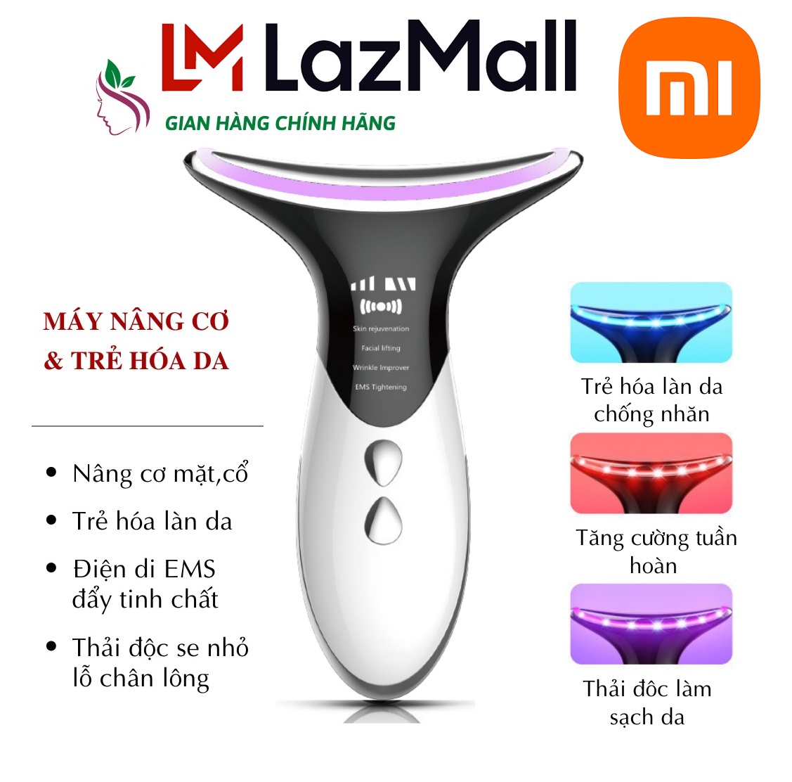 LazMall Massage Mặt Con Gái Máy Đẩy Tinh Chất - Thiết Bị Làm Đẹp LazMall Sale Công Nghệ Xiaomi Máy Đẩy Tinh Chất Massage Nâng Cơ Mặt Kết Hợp Điện Châm EMS Xóa Nếp Nhăn Và Trẻ Hóa Làn Da Cao Cấp 4 Công Nghệ Làm Sạch Thu Nhỏ Lỗ Chân Lông Trẻ Hóa Làn Da