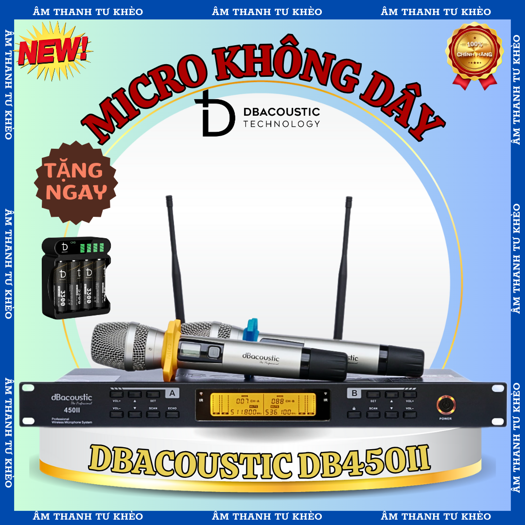 Micro không dây dbacoustic 450ii v2 micro hát karaoke - chống hú micro - cảm biến tự ngắt - bắt sóng khỏe - hát nhẹ - tặng pin sạc