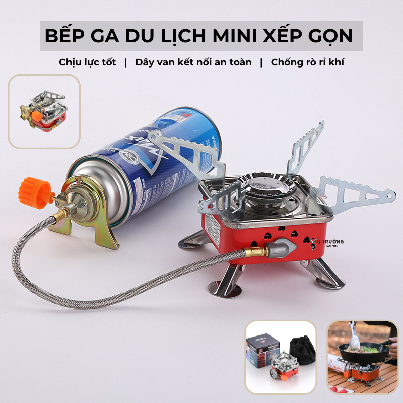 Bếp gas du lịch mini dã ngoại xếp gọn - bếp ga du lịch gấp gọn mini cắm trại hợp kim chắc chắn, đánh lửa tự động phù hợp đi phượt, camping - bth2