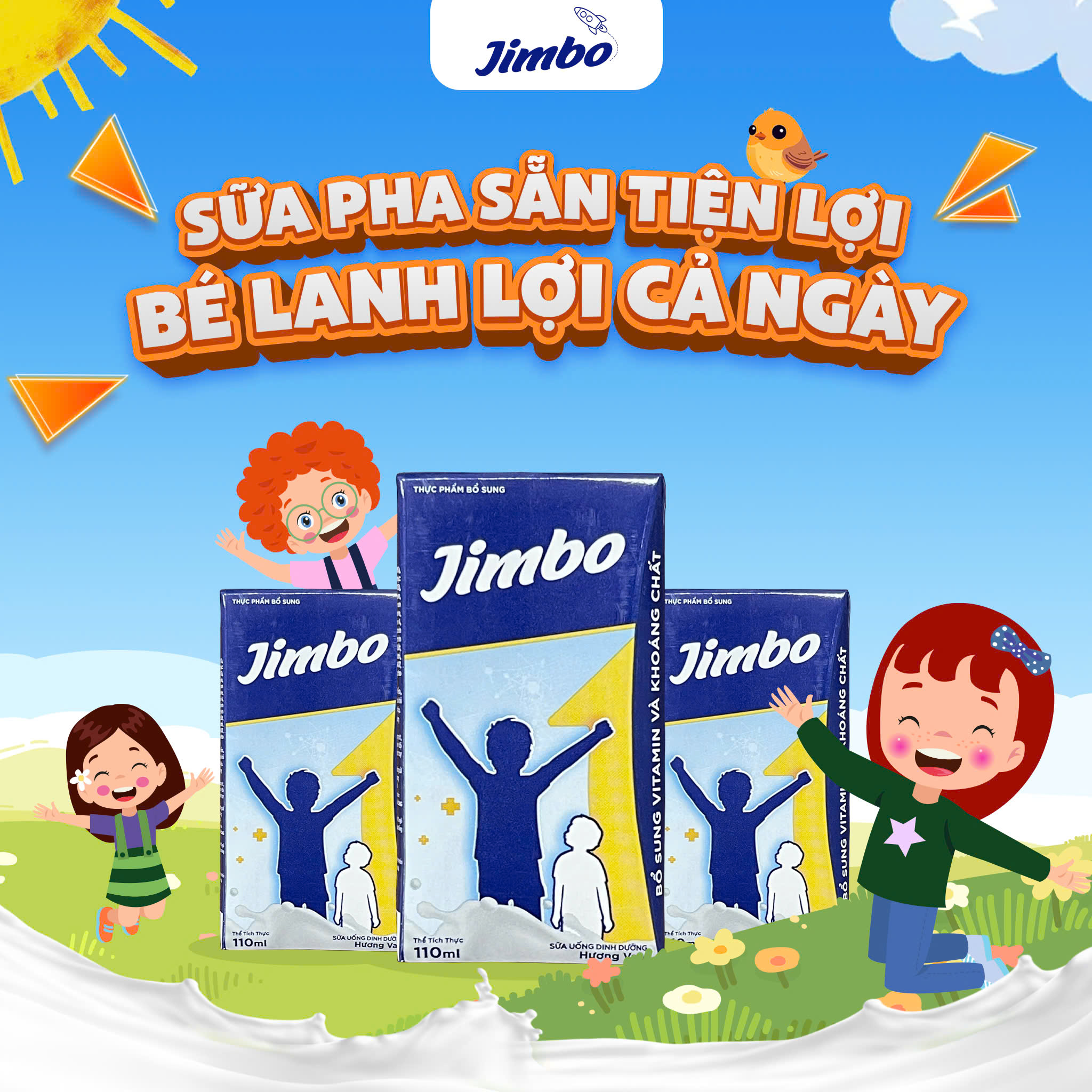 Sữa nước tăng cân Jimbo thùng 48 hộp 110ml sữa công thức pha sẵn cho trẻ từ trên 3 tuổi