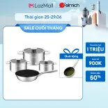 (Chỉ 25-29.06)Bộ nồi Inox liền khối Elmich Hera EL-8136IN size 16, 18, 22, chảo 24cm