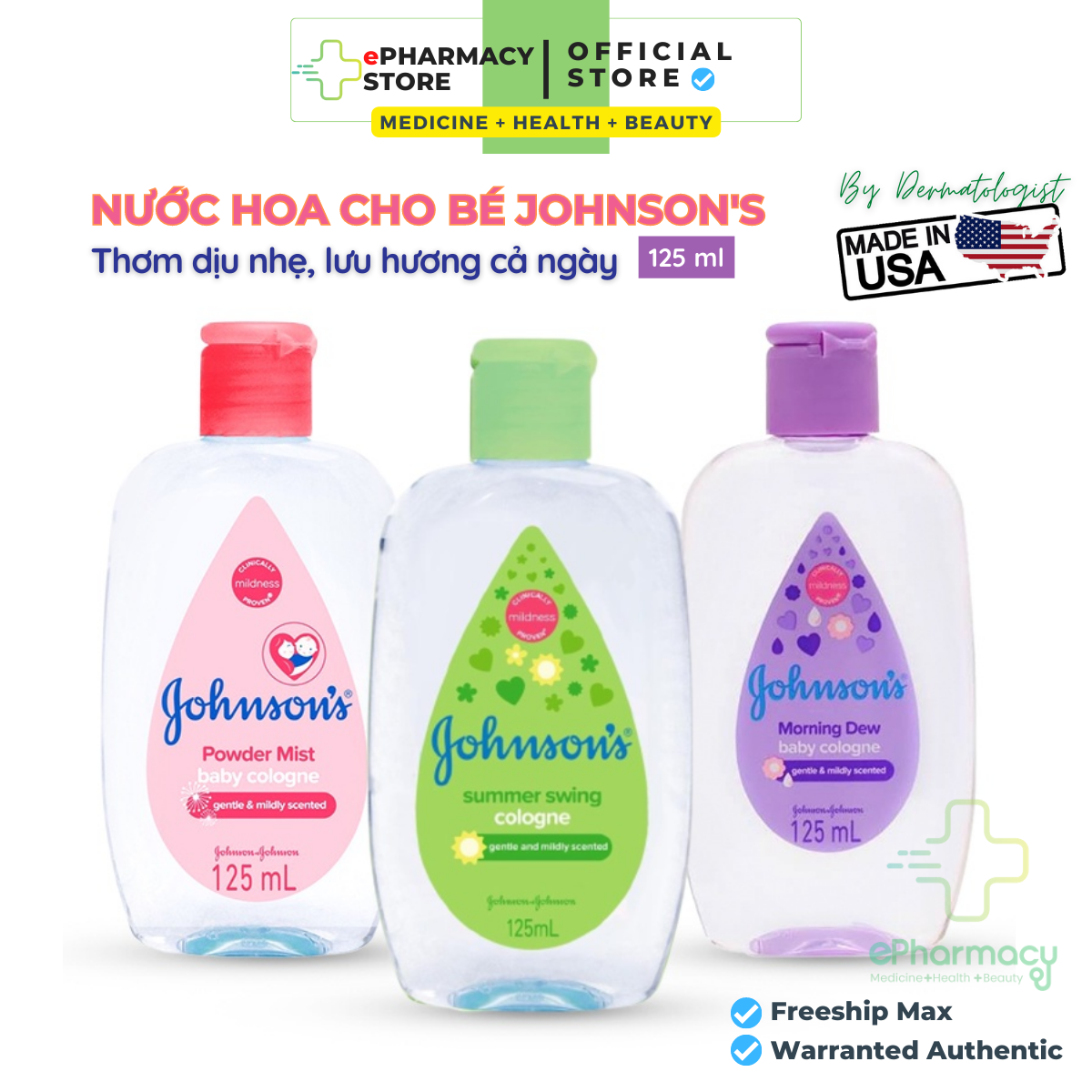 Nước hoa Johnson's Baby cho trẻ em, nhiều mùi, lưu hương thơm mát