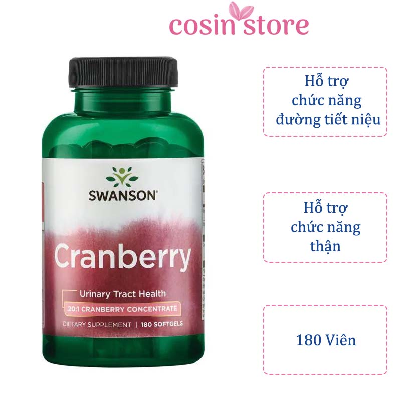 Viên uống Swanson Cranberry 20 1 Concentrate 180 viên hỗ trợ tiết niệu và