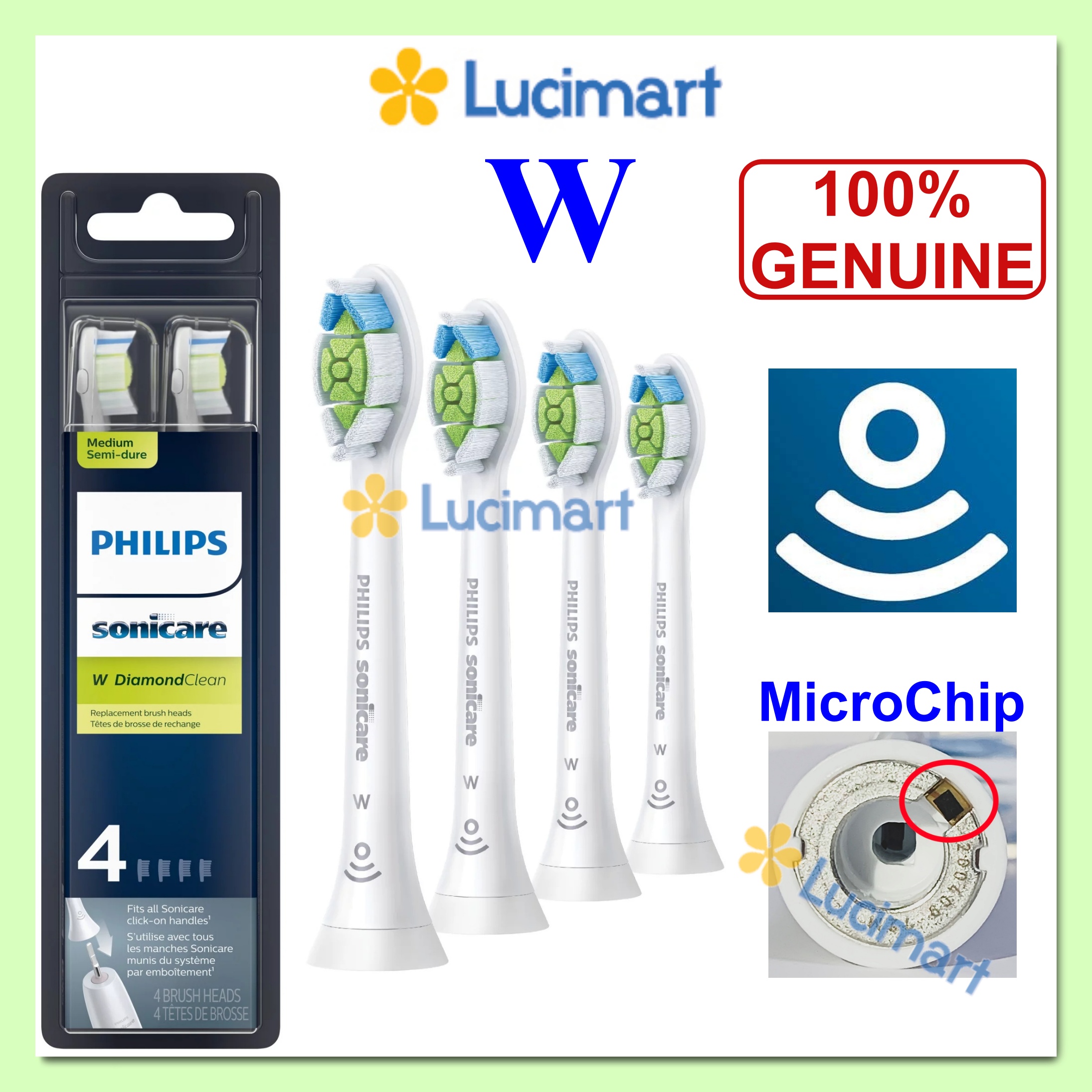 Hộp 4 đầu bàn chải điện Philips W Diamond Clean [Hàng Mỹ]
