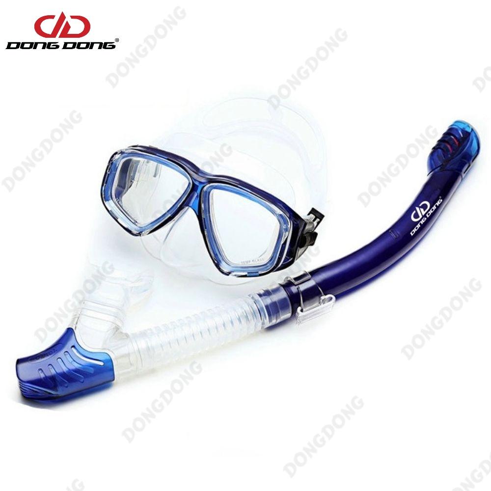 Bộ kính lặn Ống thở S301 - BLUE, mắt KÍNH CƯỜNG LỰC, ống thở van 1 chiều ngăn nước cao cấp - DONGDONG