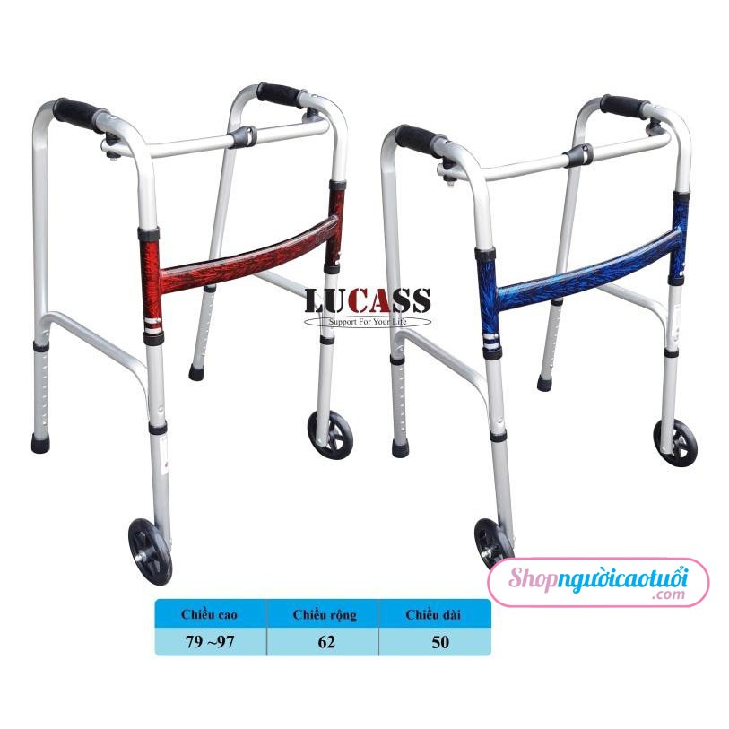 Khung tập đi bánh xe lớn LUCASS W57 - Giúp người tập đi sau tai biến, người già đi lại vững vàng hơn – Tải trọng 100kg