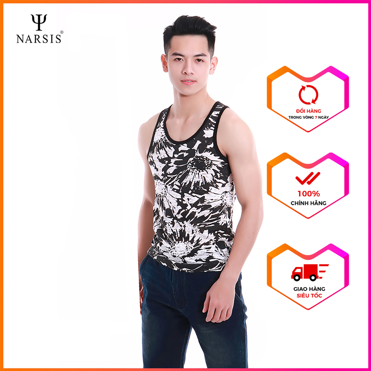 Áo thun nam Narsis NMS1238 màu trắng phối xanh