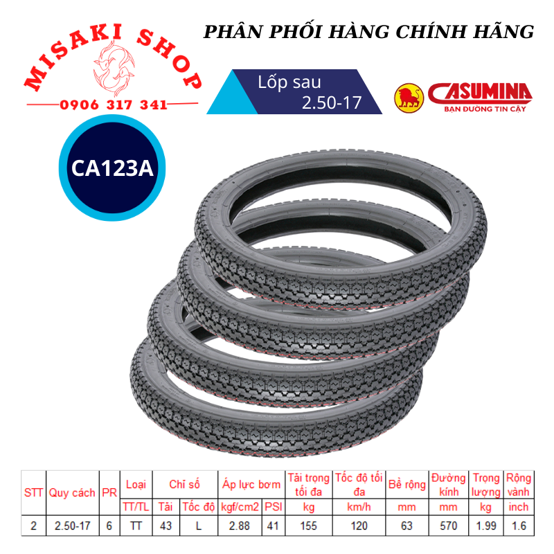 Vỏ Lốp Xe Máy Gai Dream Phổ Thông | Wave/Blade/Dream/Sirus/Taurus CA123A | CASUMINA Chính Hãng [ MISAKISHOP ]