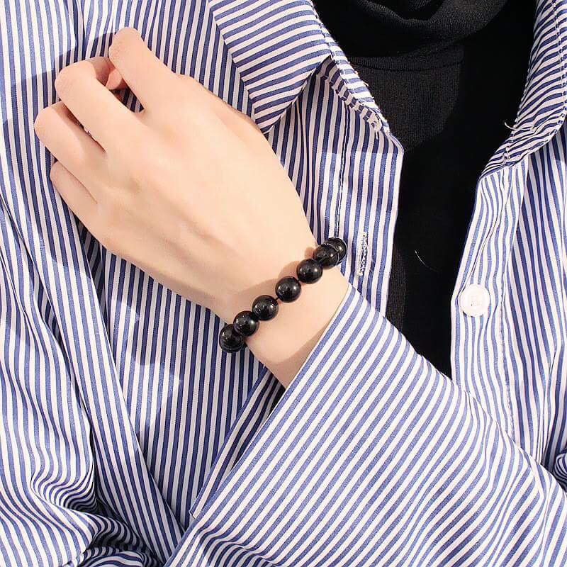 Vòng đá đeo tay nam, nữ - màu đen. Vòng đeo tay đi chùa, vòng trang sức lễ chùa phong thủy, vòng may mắn hộ mệnh.