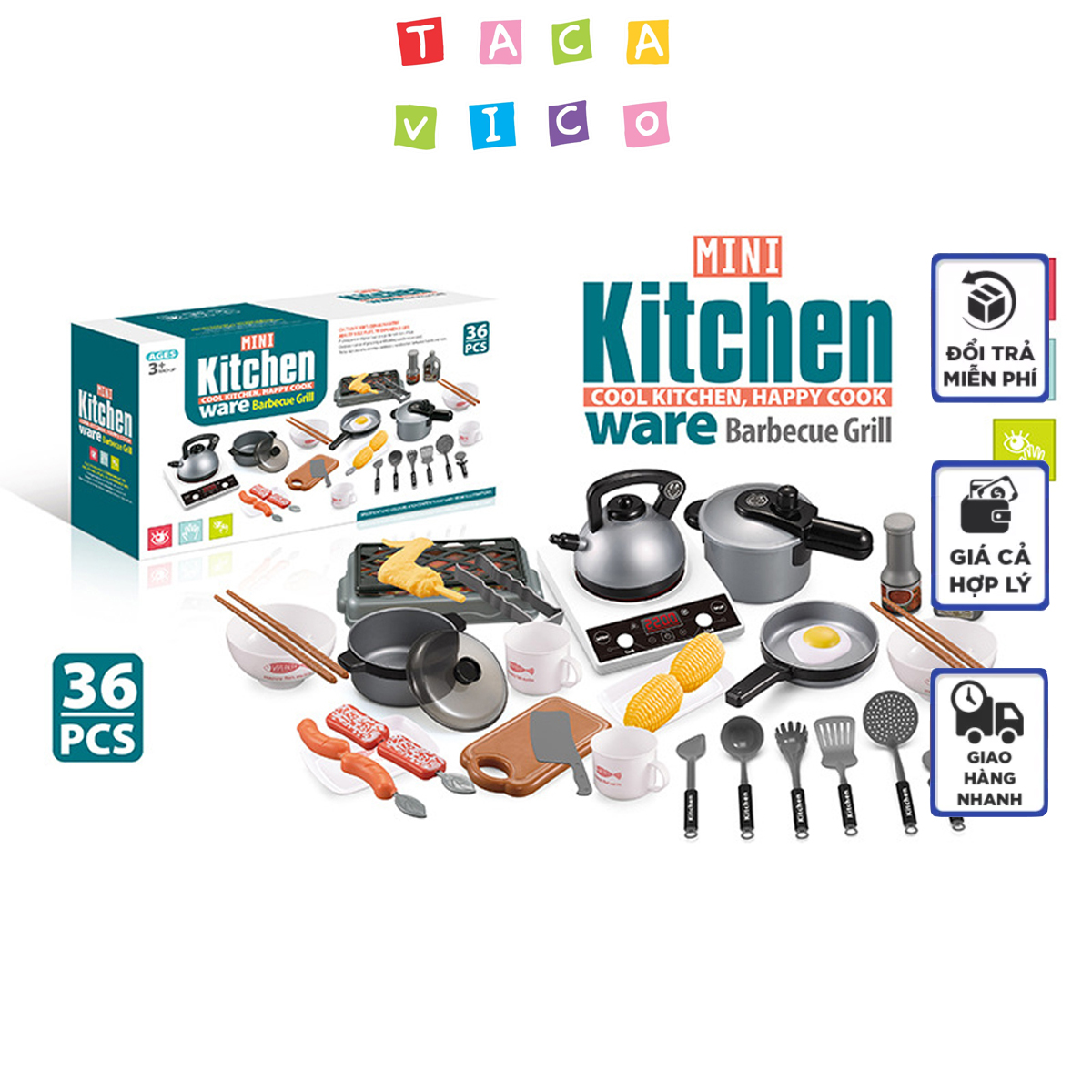 Bộ đồ chơi nhà bếp 36 chi tiết-tacavico, đồ chơi nấu ăn 36 chi tiết