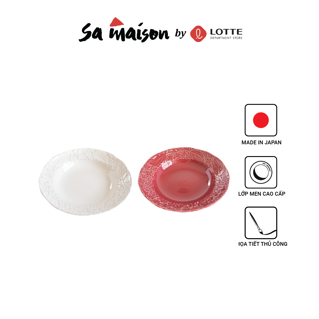 Đĩa sứ sâu lòng Kiyohara, họa tiết Fleur, KT 24.4x24.3xH5.6cm