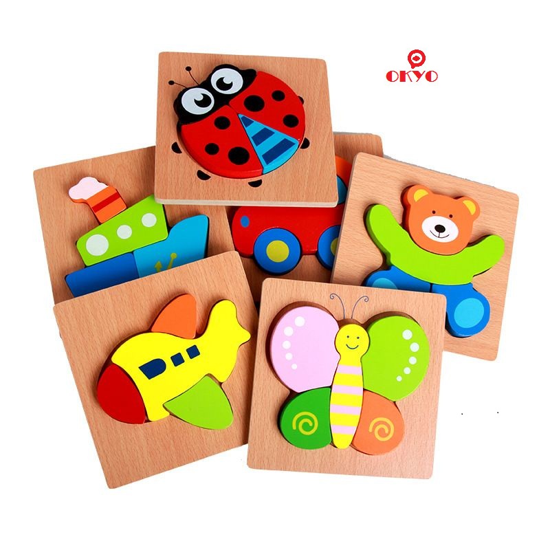 Đồ chơi tranh ghép hình bằng gỗ 3D cho bé (Loại cao cấp dày, to 15 *15 cm)-Đồ chơi gỗ trí tuệ và an toàn cho bé