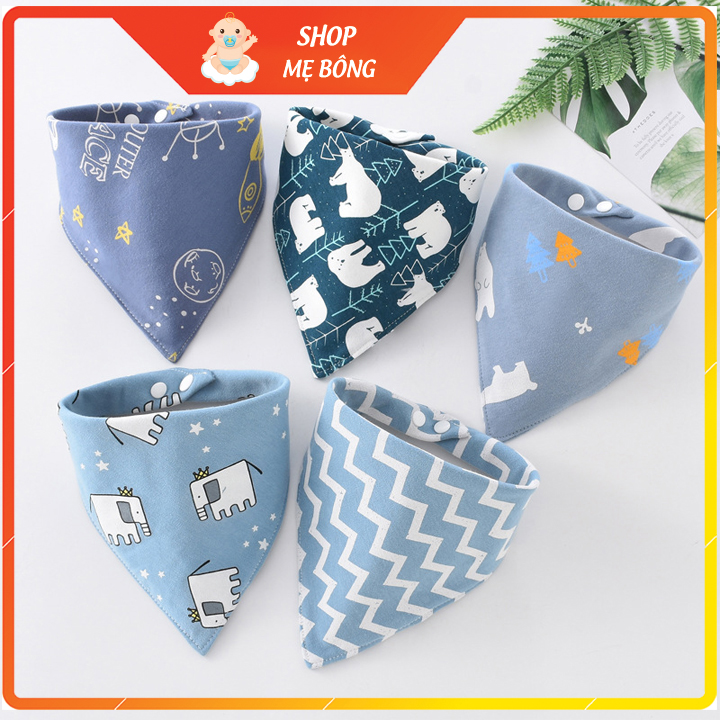 Set 5 yếm tam giác giữ ấm cổ cho bé được làm từ cotton, có cúc bấm rất tiện lợi (Yếm cho bé sơ sinh)