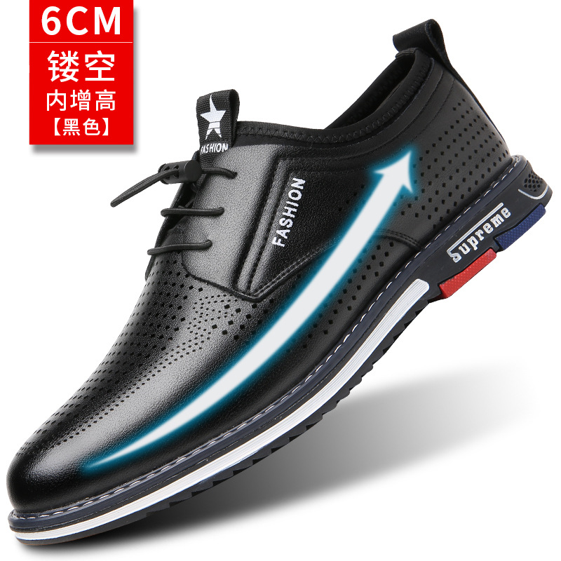 Giày Nam Tóc Một Chiếc Giày Rỗng Mùa Hè Giày Da Thường Ngày Độn Cao Bên Trong Cỡ Lớn Giày Nam Thời Trang Thường Ngày Thể Thao Phong Cách Hàn Quốc