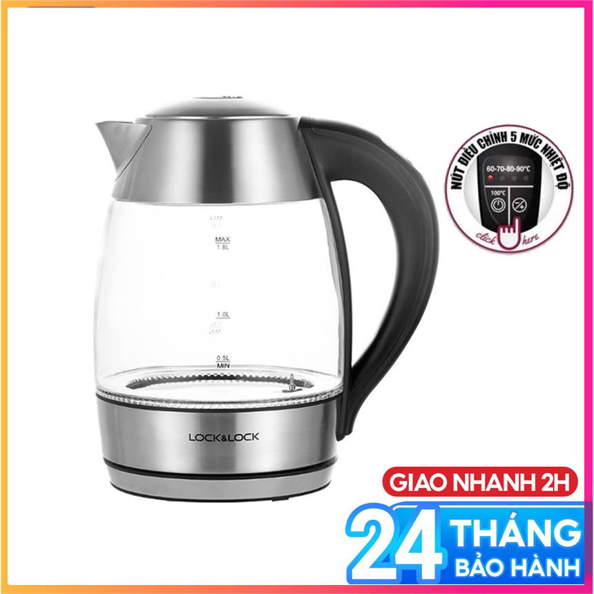 ( HÀNG NHẬP KHẨU 2023 ) Ấm đun Nước Siêu Tốc.Bình đun nước siêu tốc Lock&Lock Jiplai St-21 Thủy Tinh (1.8 Lít) Chống Nóng Tự Động Ngắt Điện công suất 1500W. Có đèn Báo- Bảo Hành 12 Tháng. Lỗi 1 Đổi 1