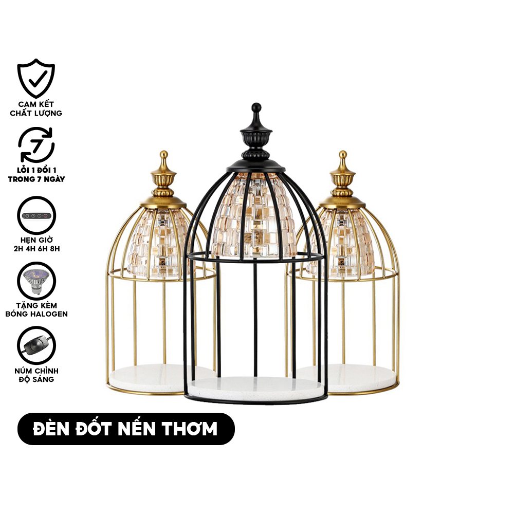 Đèn đốt nến thơm lồng chim - Chỉnh độ sáng và hẹn giờ 2H, 4H, 8H