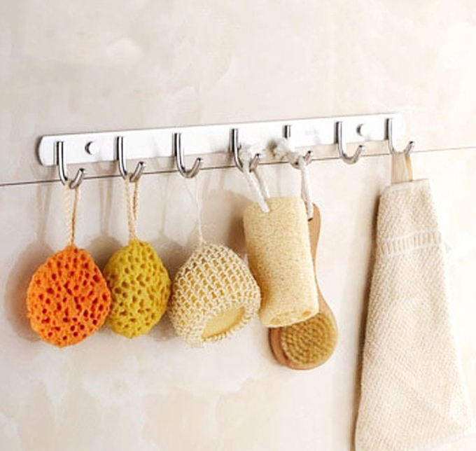 Móc treo quần áo 100% inox, 7 móc áo inox móc quần áo inox, móc áo đóng tường 7 móc