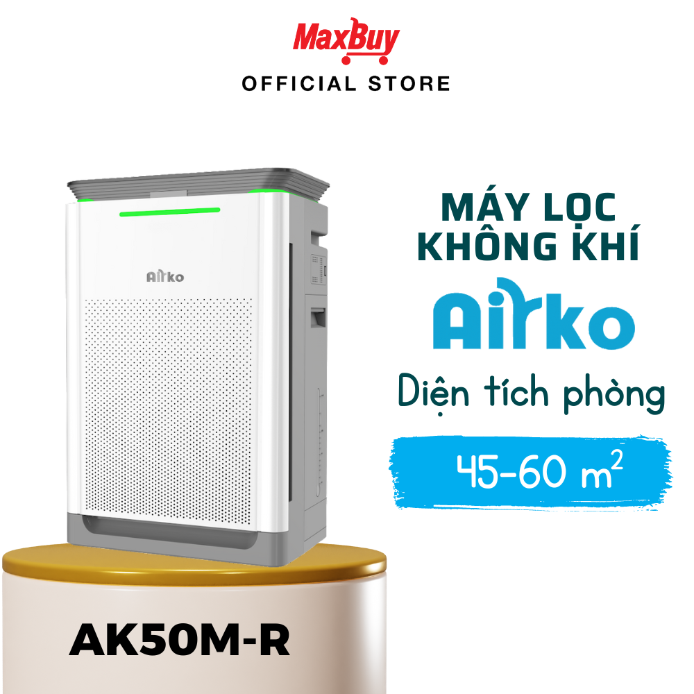 Máy lọc không khí airko diện tích phòng 45-60m² với 4 cấp độ hệ thống 5 màng lọc và cấp ẩm bảo hành 24 tháng ak50m-r