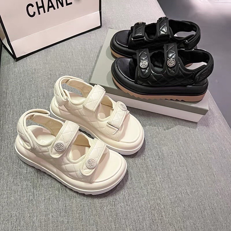 Dép sandal nữ hoa trà đế cao 5cm cao cấp