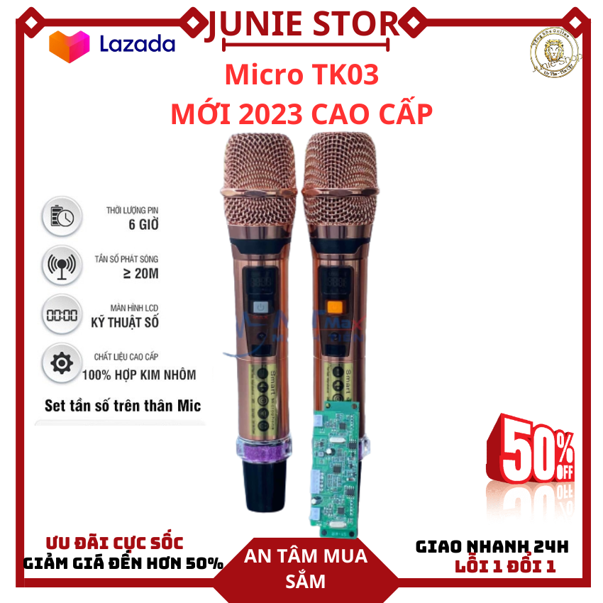 Bộ micro hát karaoke không dây Micro TK03 Cao cấp, Bo mạch chuyên thay thế cho Loa kéo