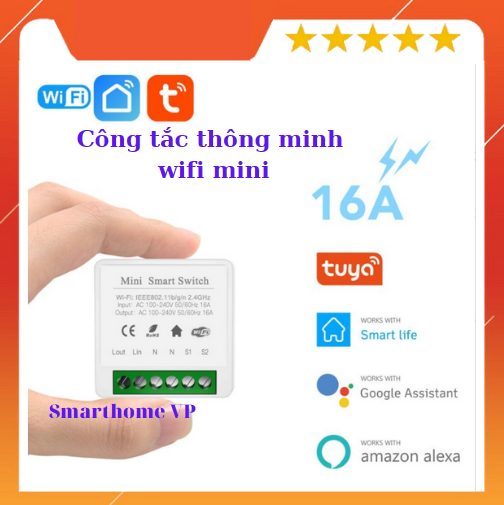 Công tắc thông minh tuya 16A Mini DIY điều khiển từ xa qua điện thoại app tuya/smartlife