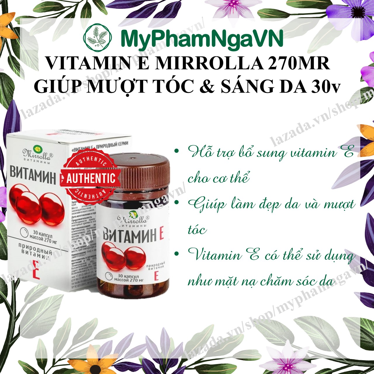 Viên uống vitamin e mirrolla nga 30 viên đẹp da và mượt tóc