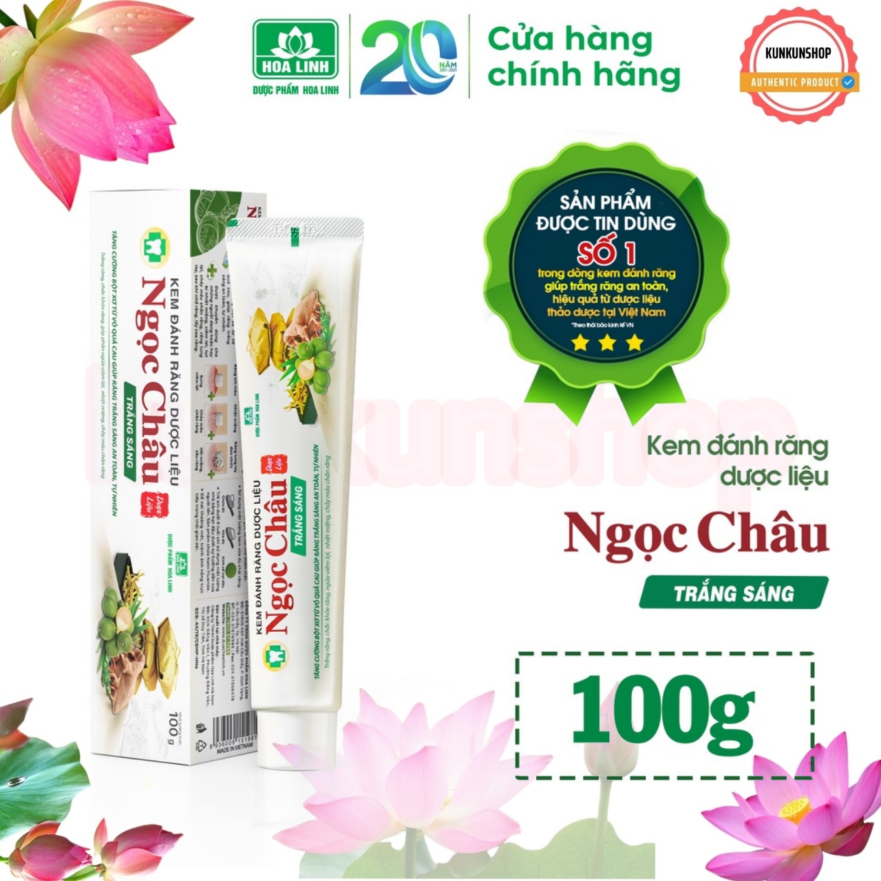 Kem đánh răng dược liệu Ngọc Châu Trắng sáng 100g