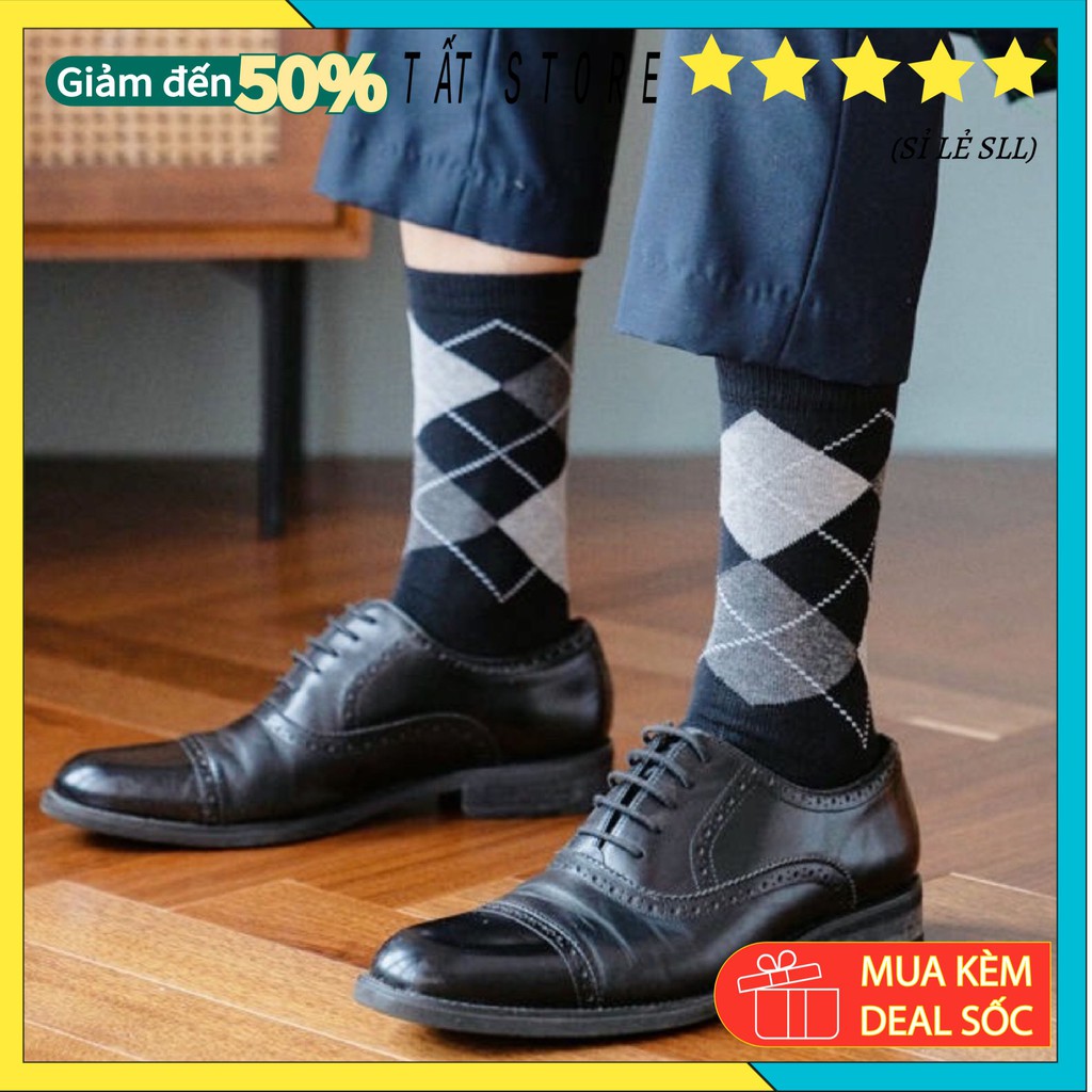 Tất công sở - Tất hình quả trám -Tất nam cổ cao - Vớ công sở - Vớ cổ cao - Tất đi giày tây Tất Cổ Cao Nam -Vớ Nam Công Sở Hoạ Tiết Hình Quả Trám Hàng Xuất Hàn Tt32