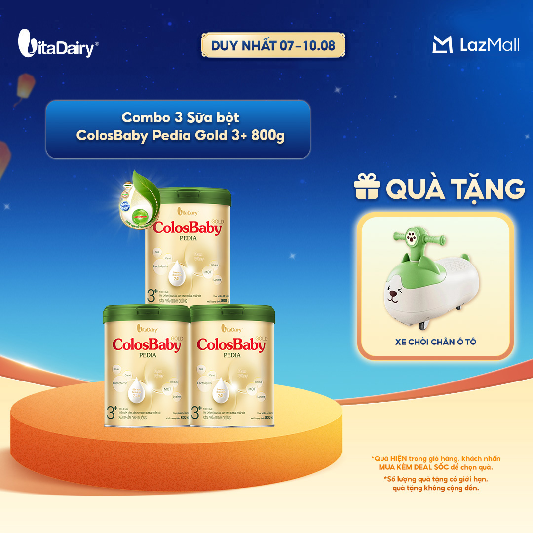 [COMBO 3 LON] Sữa bột ColosBaby Pedia Gold 3+ - Lon 800g