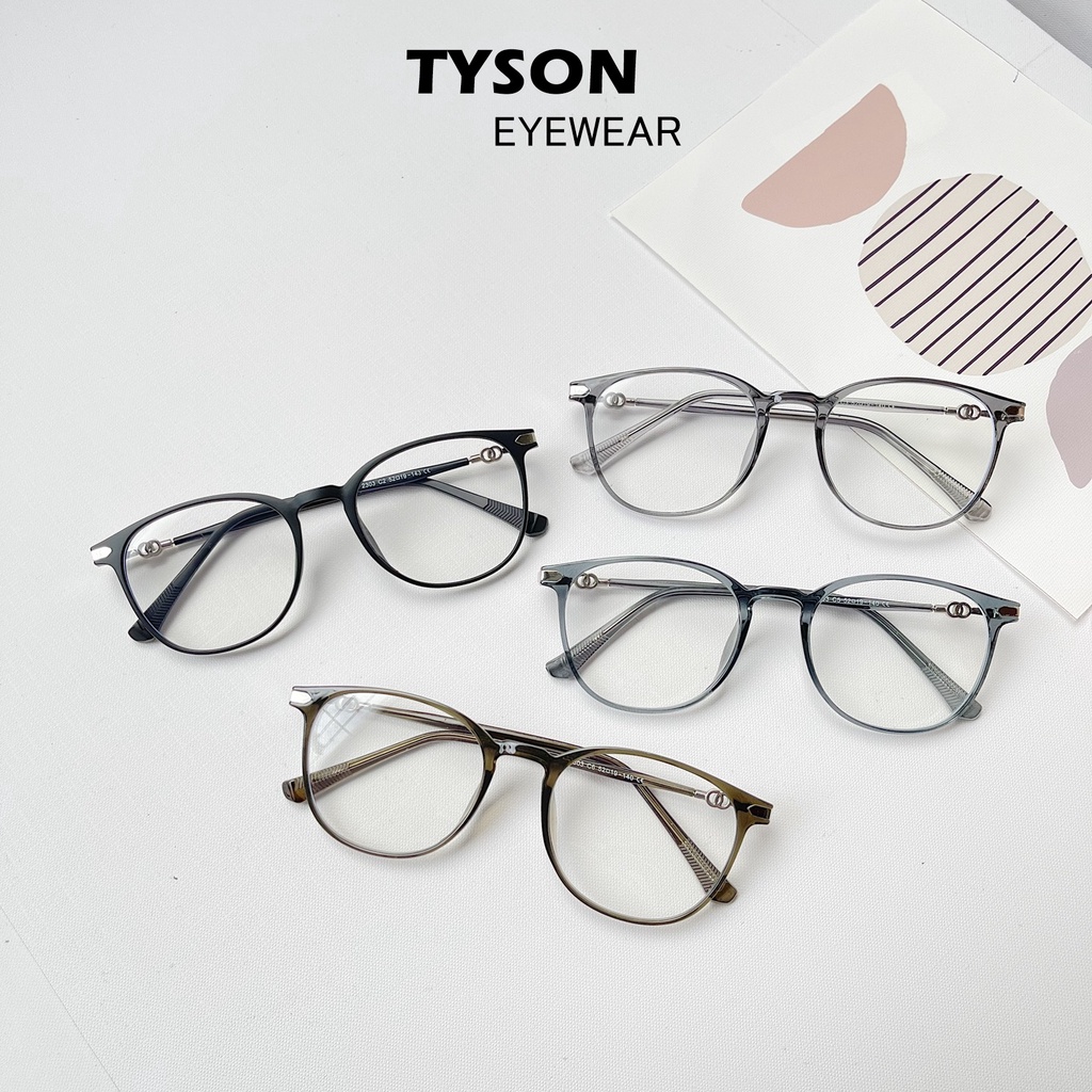 #2303 Gọng kính cận tròn bầu nhựa dẻo TYSON tặng hộp khăn