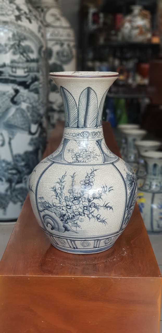 Lọ hoa men rạn giả cổ dáng tỏi cổ nhỏ cao 32,35cm - Gốm Sứ Bát Tràng