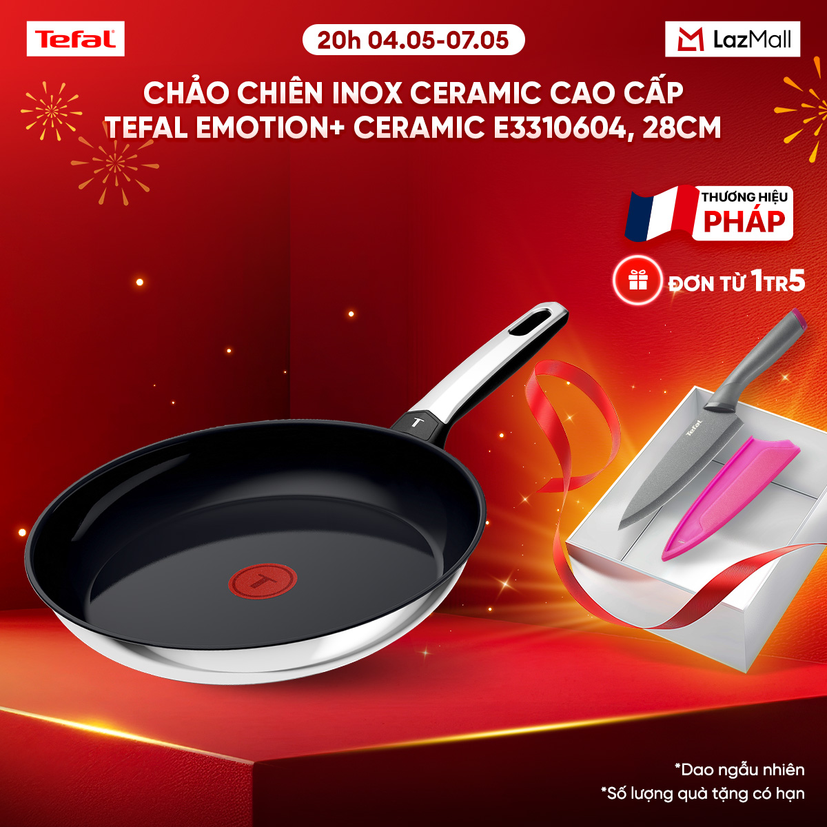 Chảo chiên inox ceramic cao cấp Tefal EMOTION+ CERAMIC E3310604, 28cm