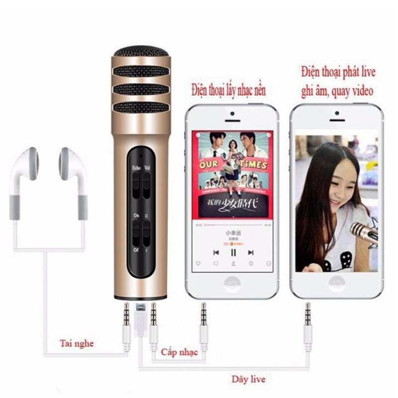 MICRO LIVESTREAM C7 MIC THU ÂM KARAOKE LIVE STREAM 3 IN 1