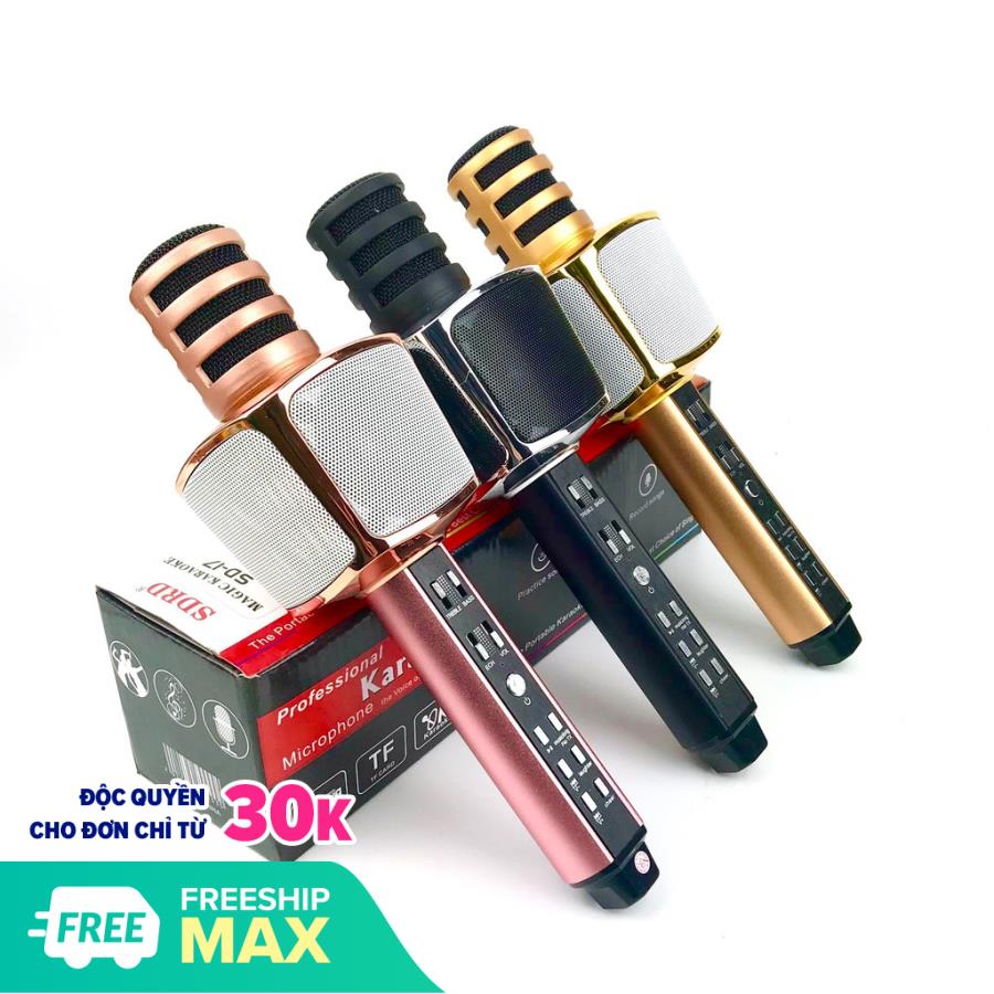 Micro Karaoke Kèm Loa Bluetooth Nhập Khau Cao Cấp, Micro Bluetooth 3 IN 1 SD17 - Hiệu Chỉnh Được Bass Treble Ấn Tượng, Mic Hát Karaoke Bluetooth Không Dây Kèm Loa Âm Vang Ấm Mic Hát Karaoke Cầm Tay Mini, Sale Gía Sốc 50%