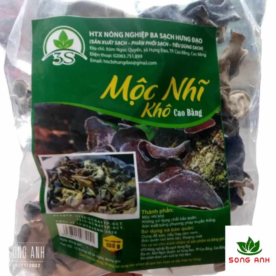 Mộc nhĩ đen, nấm mèo đặc sản Cao Bằng, gói 100g sản phẩm của HTX Nông nghiệp Ba Sạch Hưng Đạo
