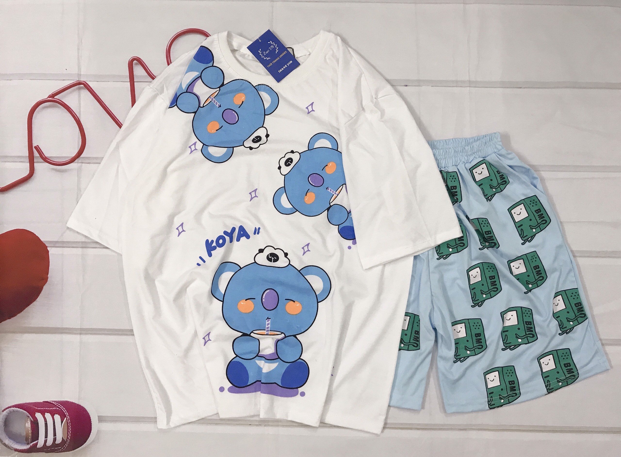 [Quà tặng +Freeship lapivn] [HCM]Set Đồ Bộ Gấu Teddy cartoon 3D Cute DB07-Lapi VN Áo+ Quần Đùi Vải Thun Cotton Thoáng Mát Freesize Đến 70kg