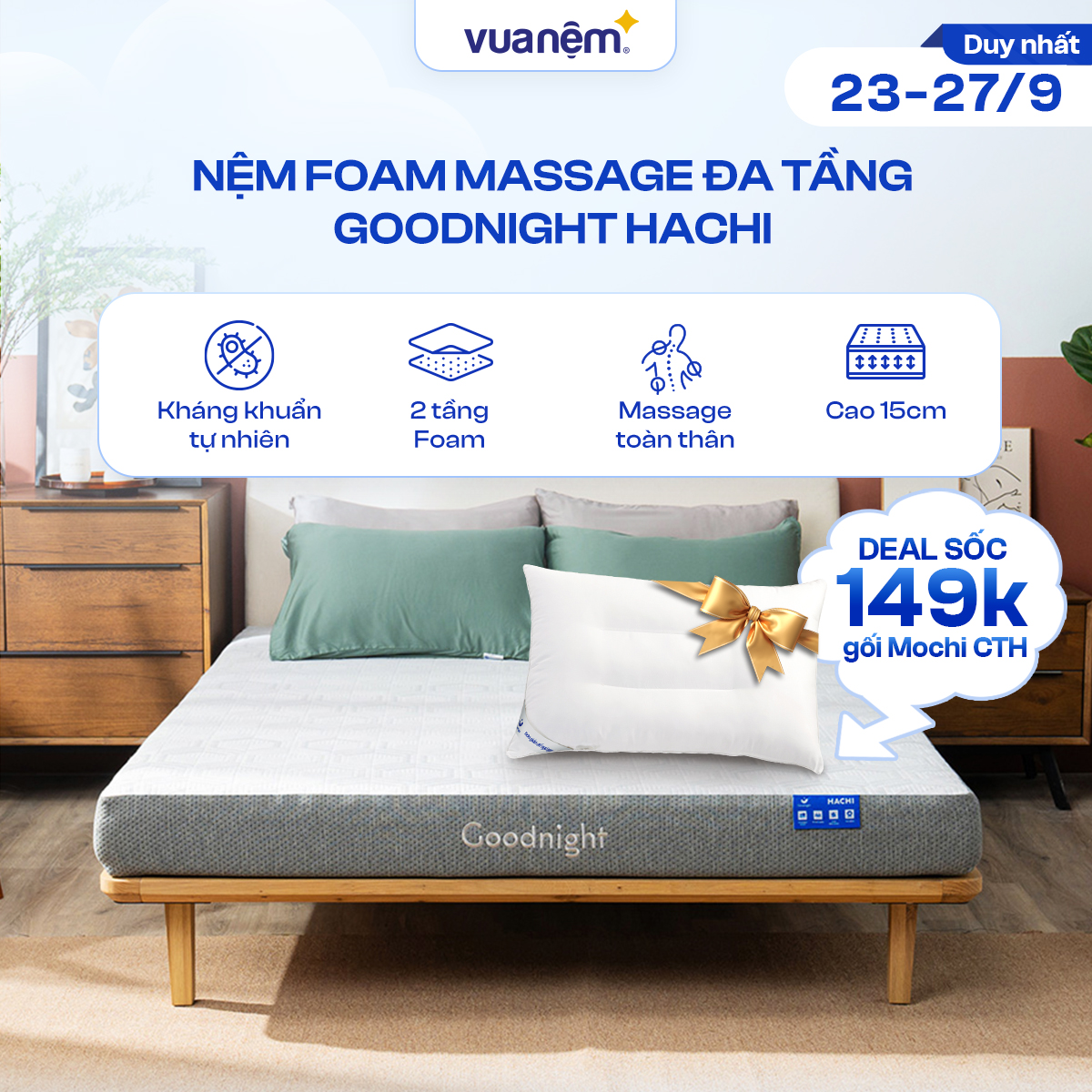 Nệm foam giảm áp lực Goodnight Hachi Vua Nệm