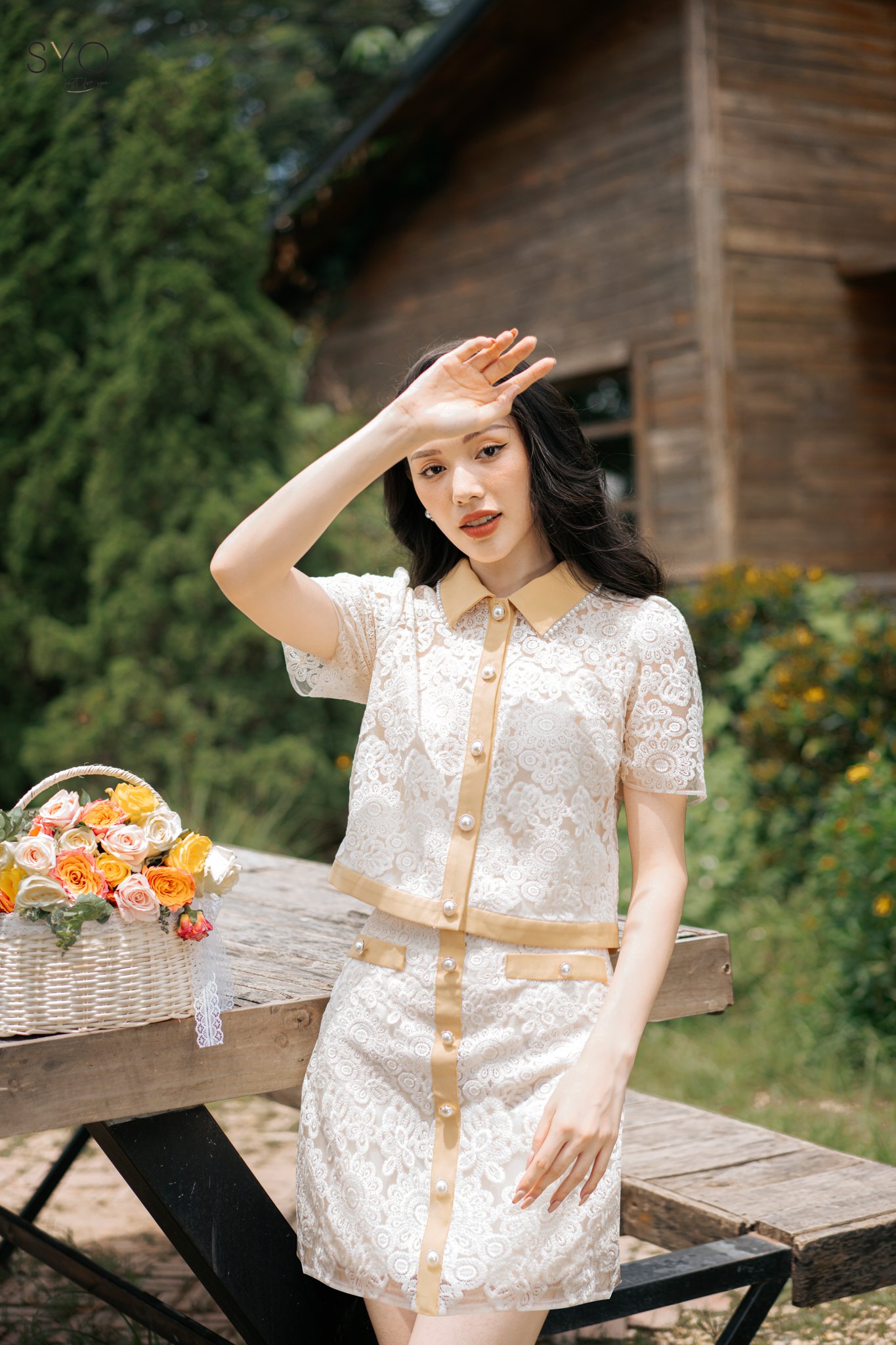 Syo-áo croptop ren phối màu - be a1042-22