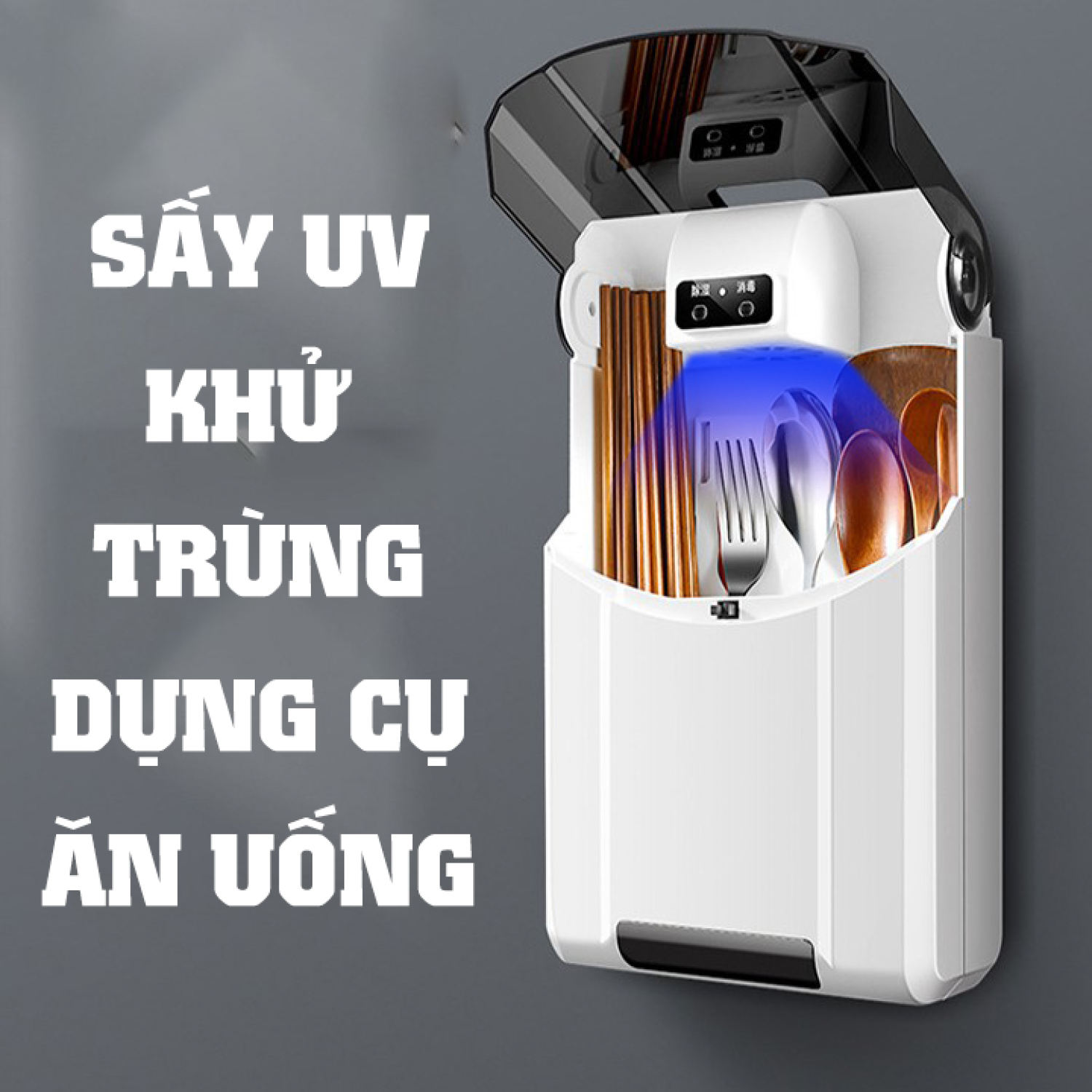 HCM-[LOẠI TỐT] Máy sấy và khử vi khuẩn đũa thìa treo tường - HỘP ĐŨA THÌA THÔNG MINH KHỬ TRÙNG BẰNG 