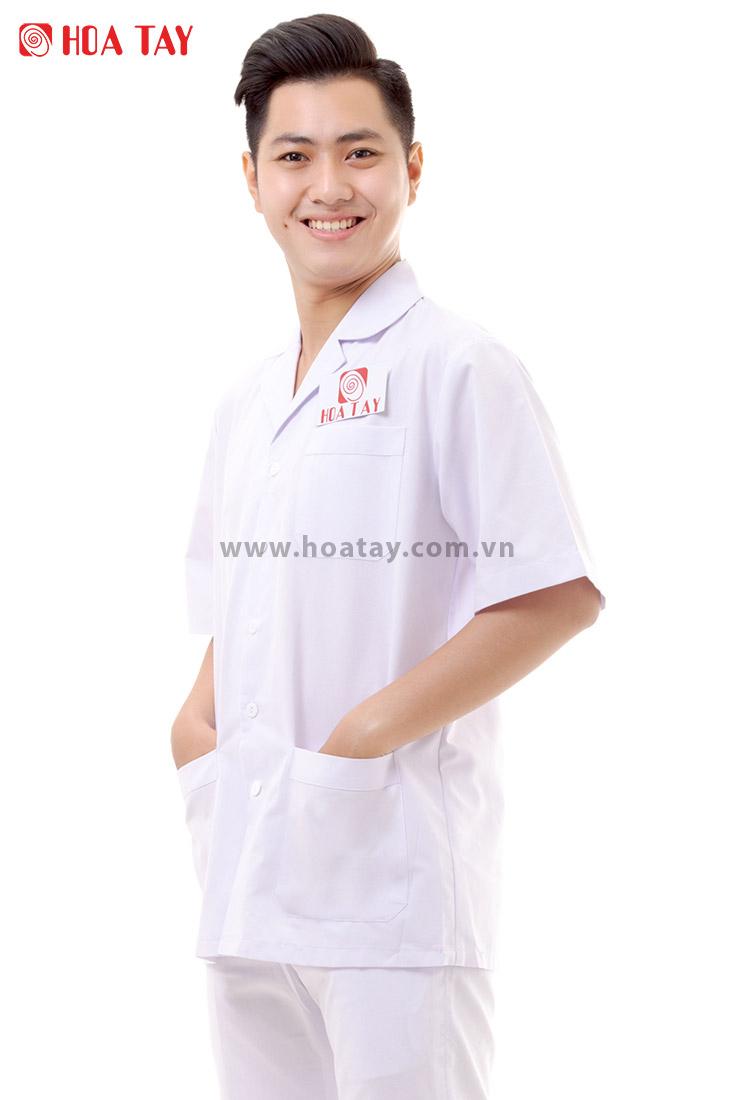 Hoa tay _ áo blouse nam màu trắng tay ngắn vải kate ford