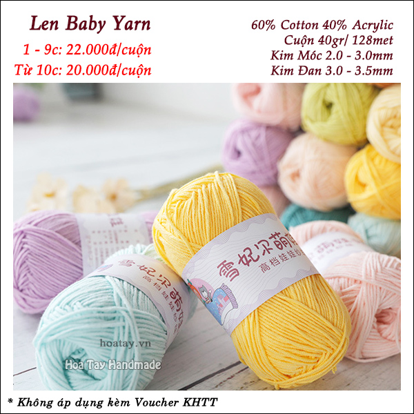 Len Baby Yarn đan móc trang phục, phụ kiện cho bé.