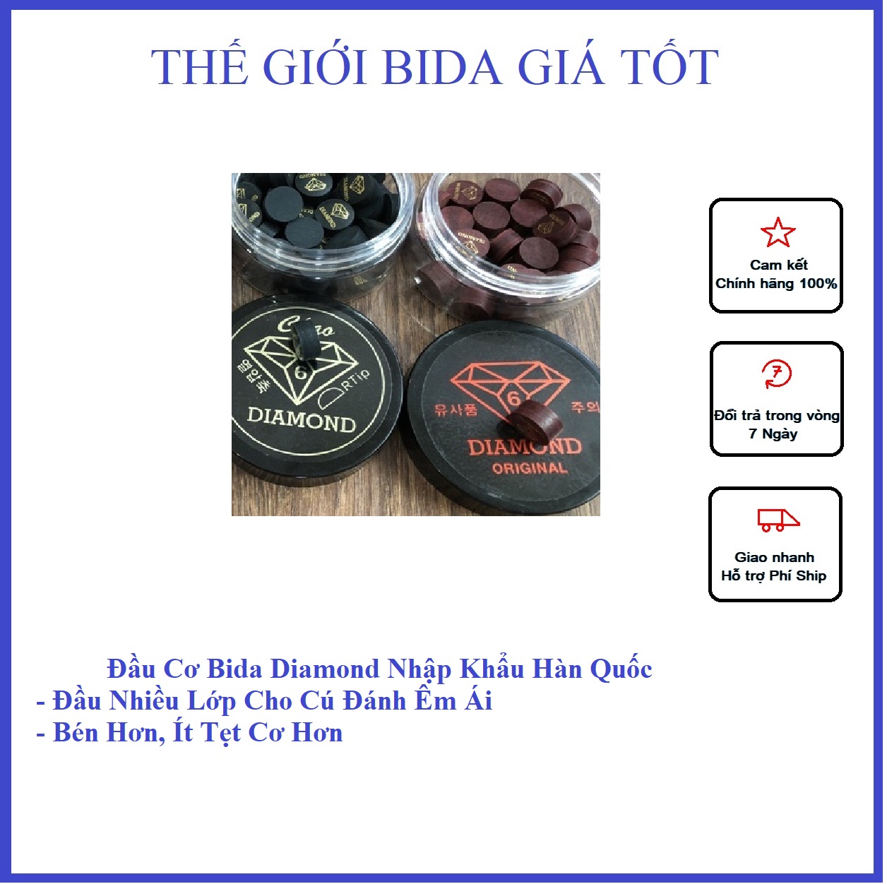 Đầu cơ bida - đầu tẩy cơ bida diamond - 6 lớp êm ái cho áp phê tốt