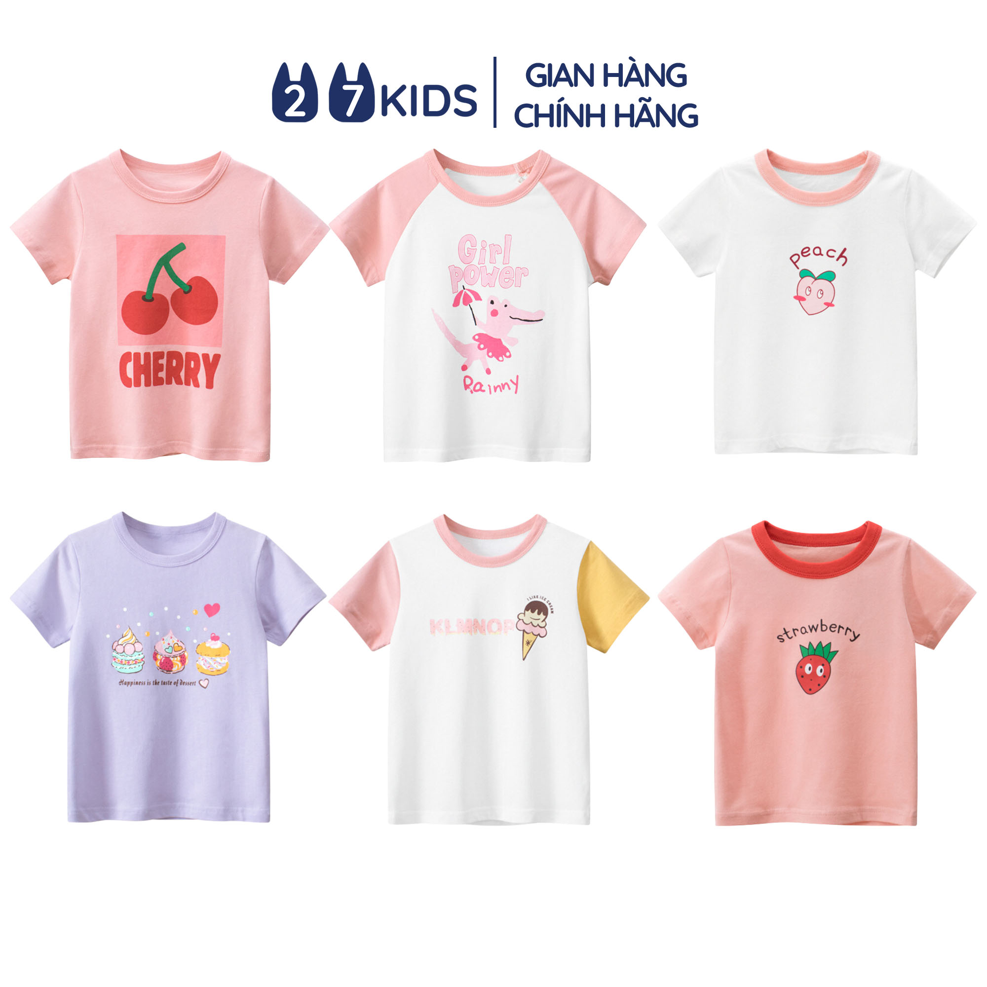 Áo thun bé gái ngắn tay 27Kids áo cộc nữ 100% Cotton cho trẻ từ 2-10 tuổi GSTS1