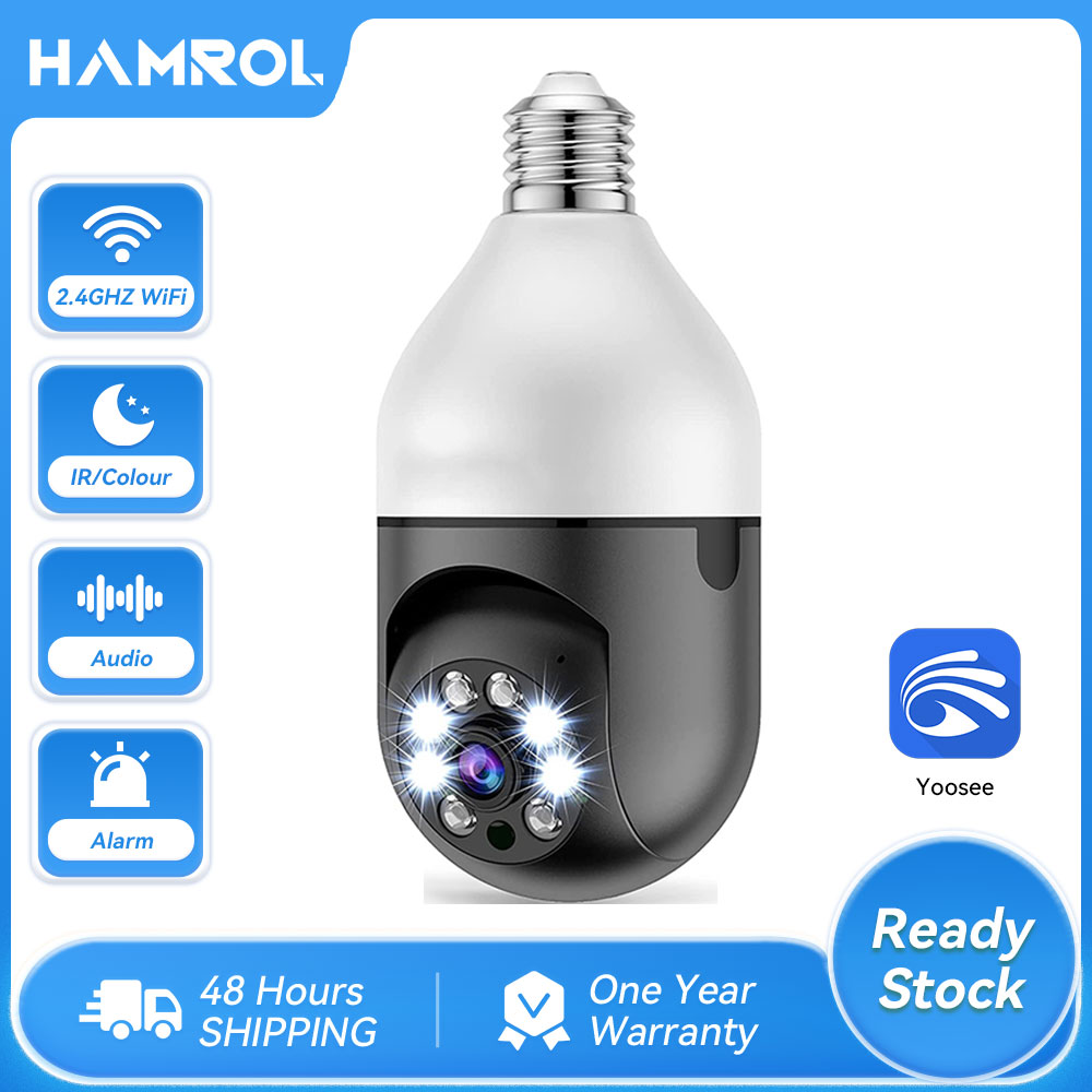 Hamrol yoosee app 3mp 360 degree led light ptz camera e27 bulb full hd 1080p wireless home security camera two audio color night vision cctv camera