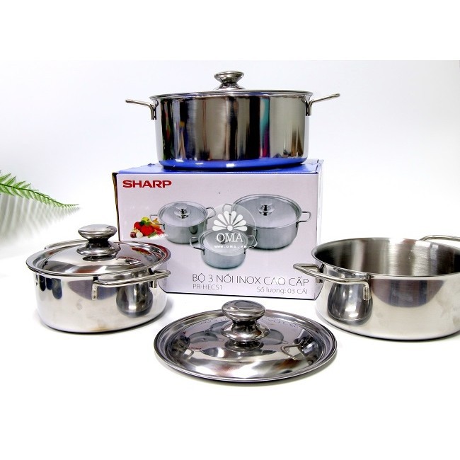 [BỘ Nồi Inox 3 Cái] Bộ nồi inox cao cấp sáng bóng, chất liệu inox dày và sạch bộ nồi gồm 3 size khác nhau vô cùng tiện lợi.
