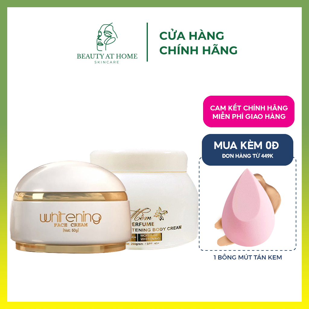 Combo dưỡng trắng tiết kiệm kem trắng da mặt & Kem body mềm nước hoa A Cosmetics - Beauty at home