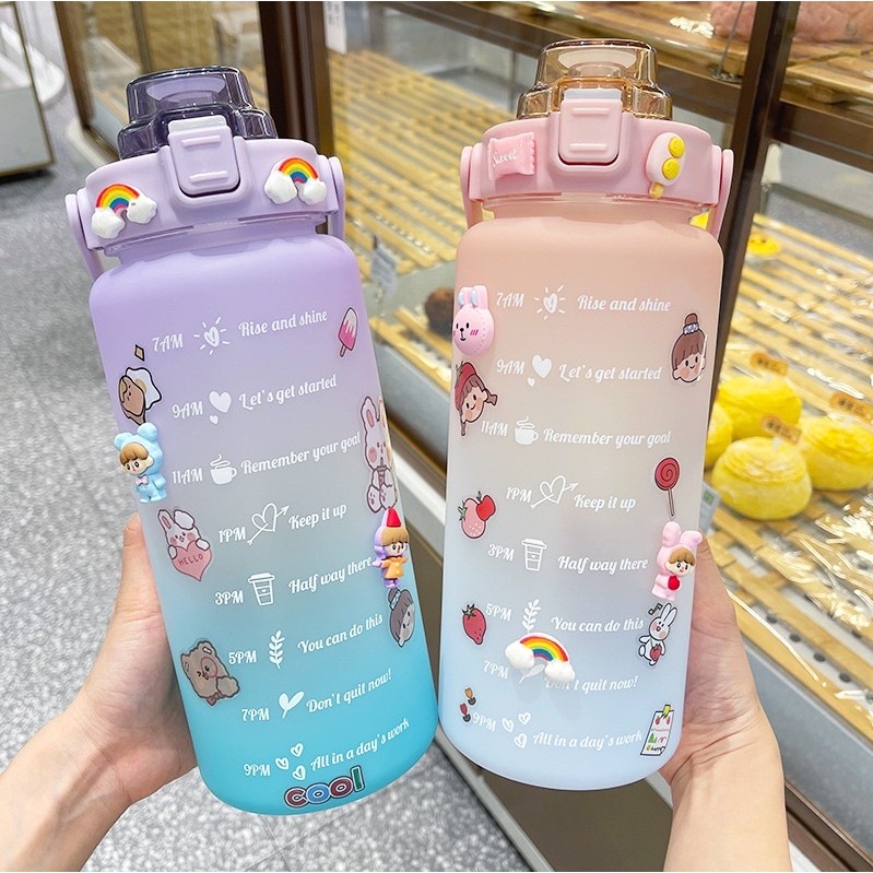 BÌNH NƯỚC 2000ML SIÊU TO KHỔNG LỒ CỰC KUTE , NHỰA TRITAN CAO CẤP PHỐI MÀU 3D SIÊU CHẤT - BÌNH NƯỚC 3D TMBOOKS